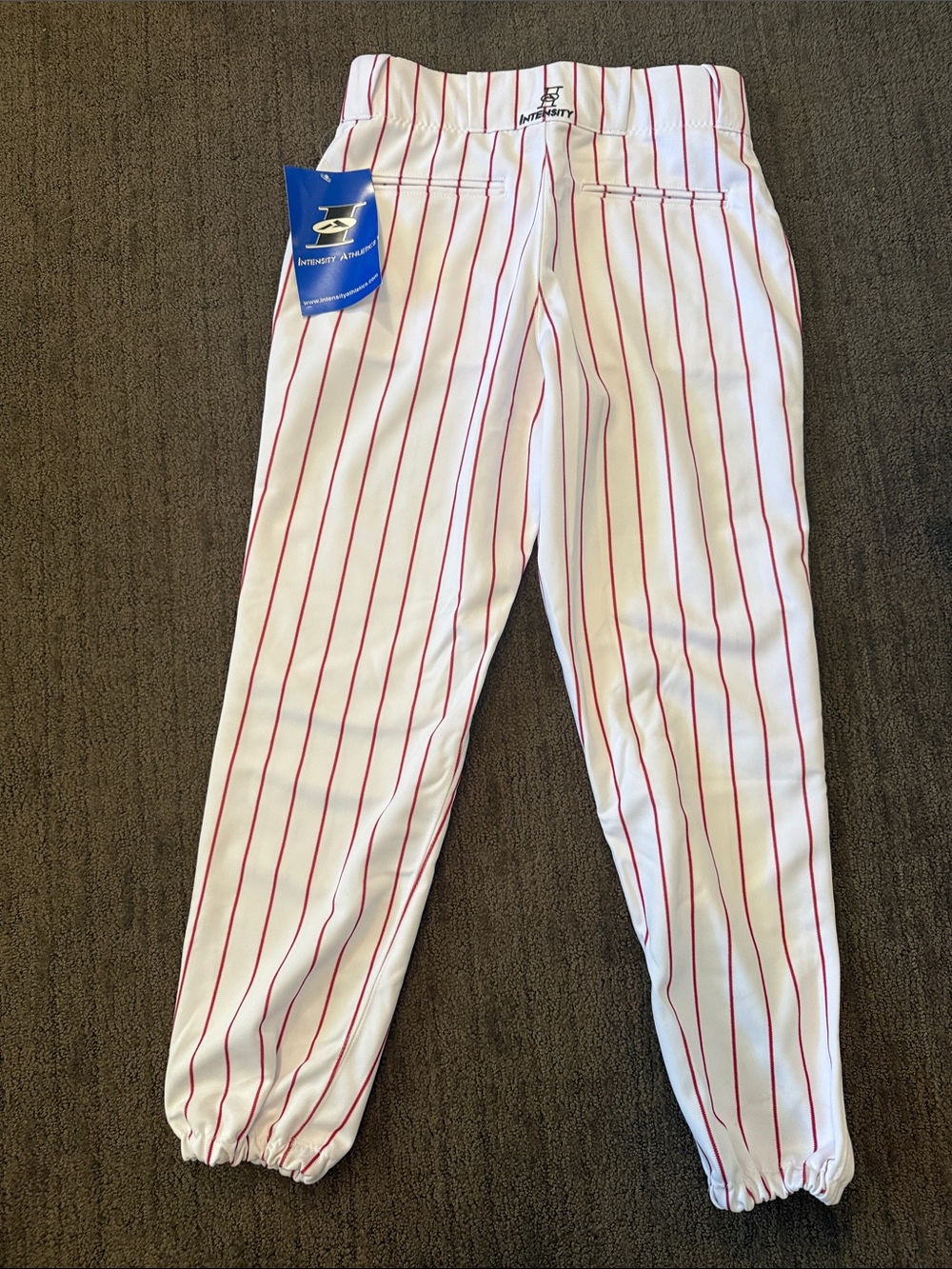 Intensity Athletic White Baseball-Style Joggers with Red Pinstripes